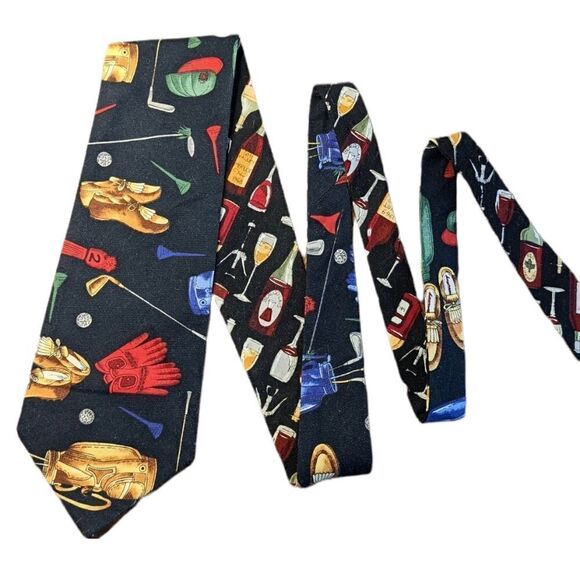 Vintage double sided golf vines cotton tie - Picture 1 of 5